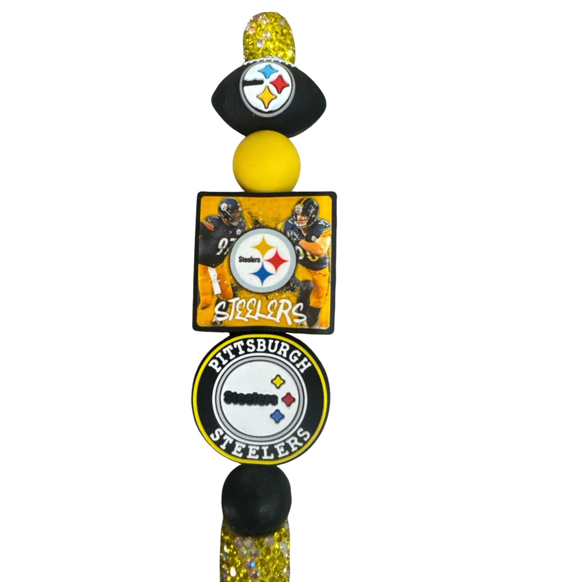 Pittsburgh Steelers Glitter Pen With Beaded Football Theme Design Official Team Logos