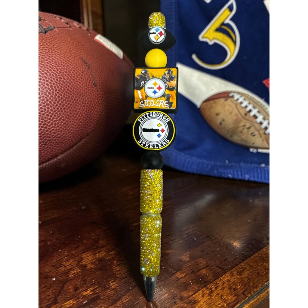 Pittsburgh Steelers Glitter Pen With Beaded Football Theme Design Official Team Logos