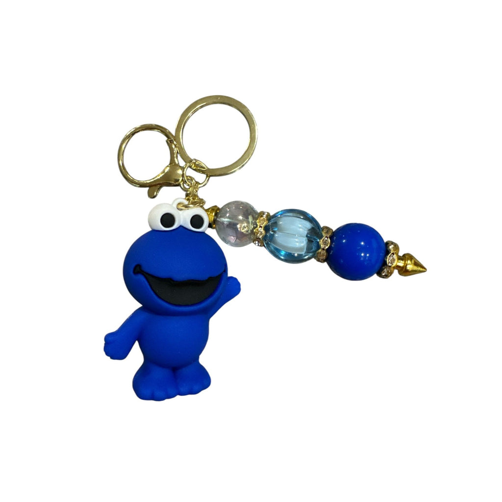 Cookie Monster-Inspired Keychain With Beaded Charm - Cute & Functional Accessory For Bags Or Keys