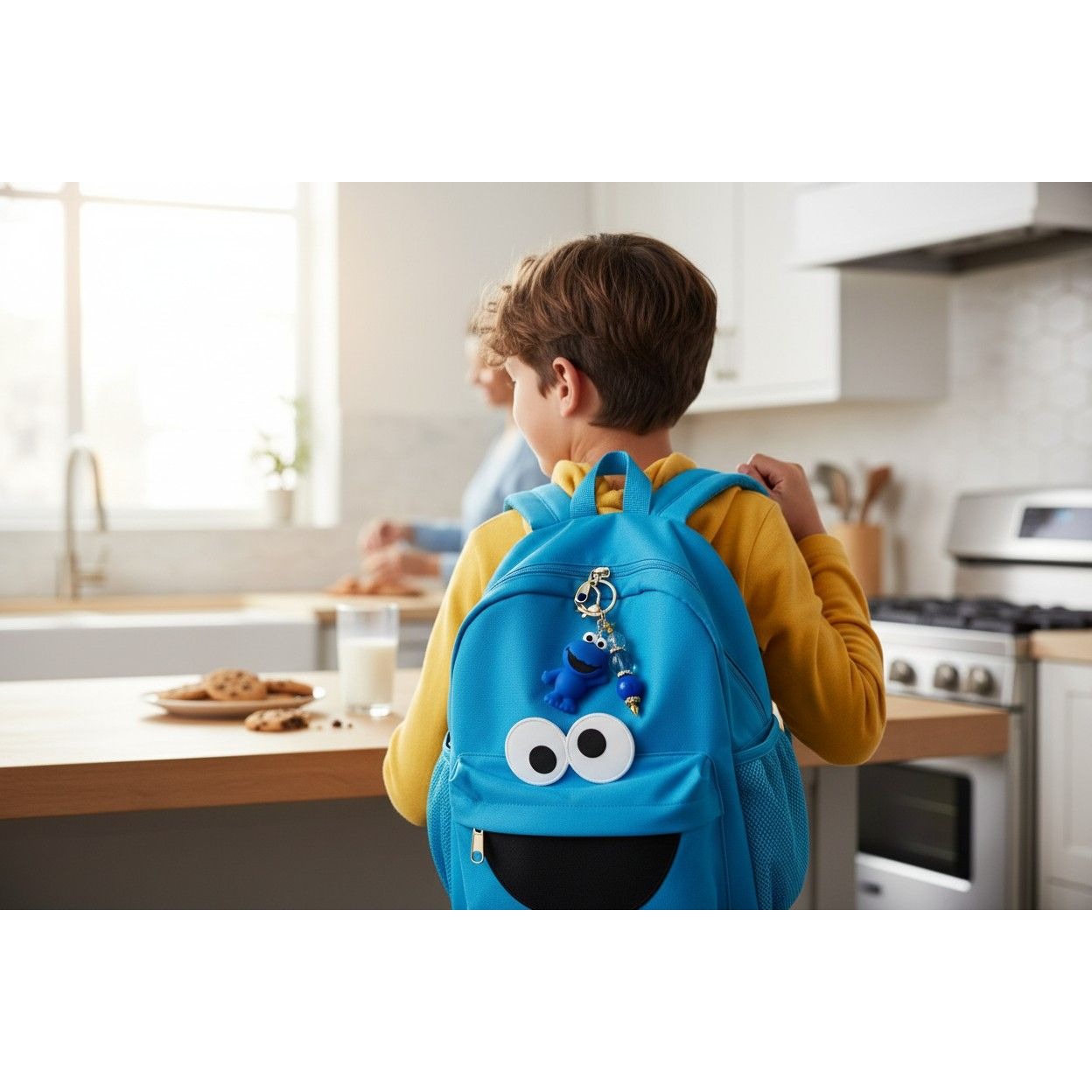 Cookie Monster-Inspired Keychain With Beaded Charm - Cute & Functional Accessory For Bags Or Keys
