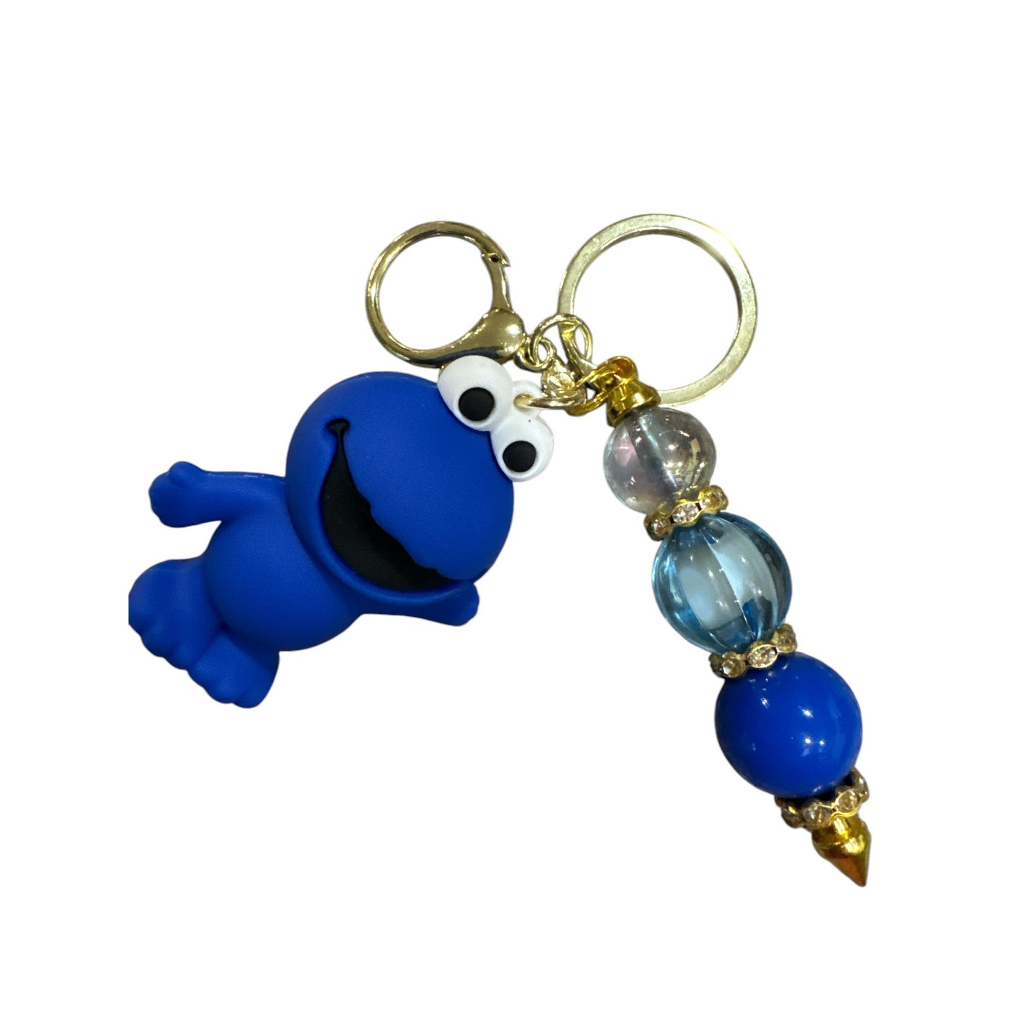 Cookie Monster-Inspired Keychain With Beaded Charm - Cute & Functional Accessory For Bags Or Keys