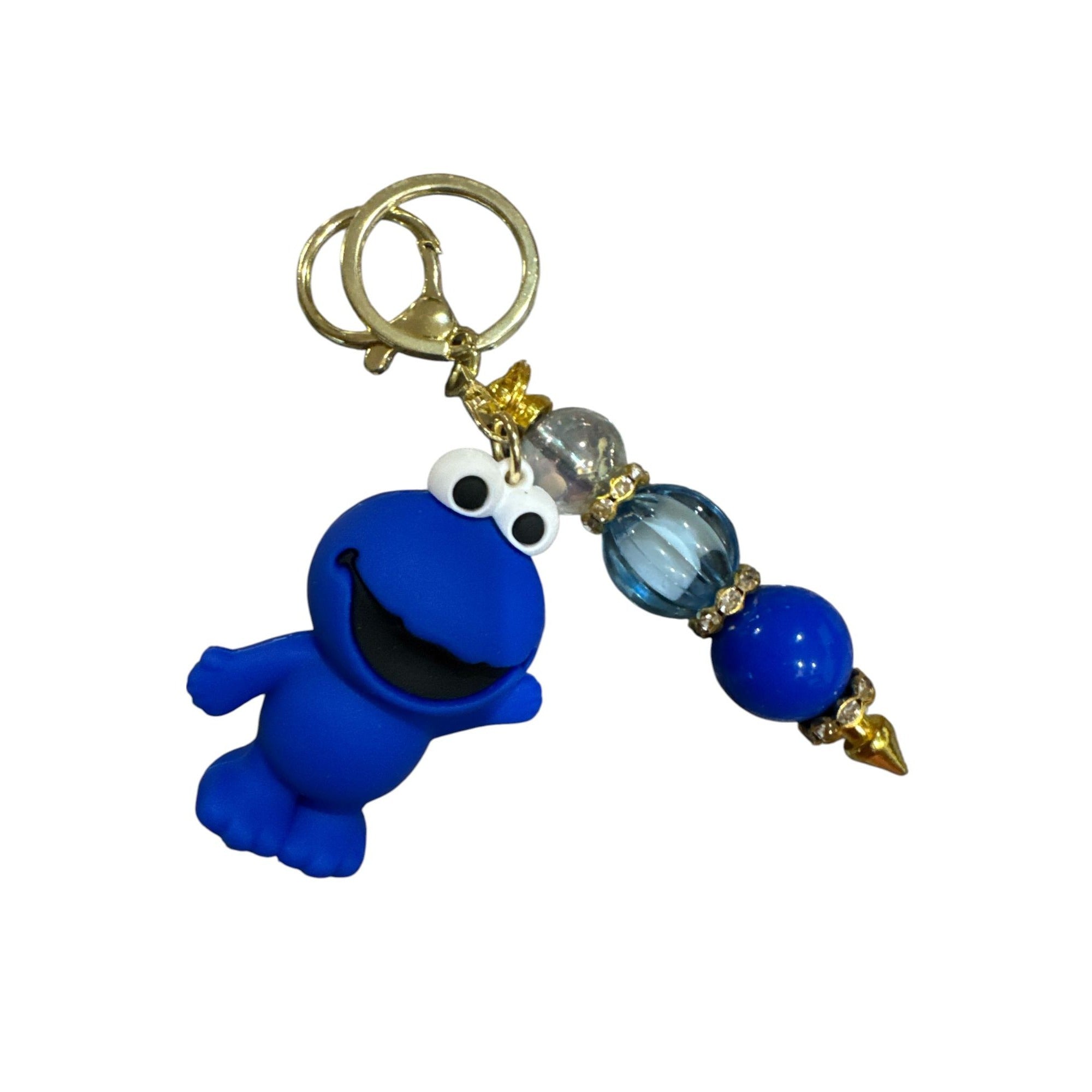 Cookie Monster-Inspired Keychain With Beaded Charm - Cute & Functional Accessory For Bags Or Keys