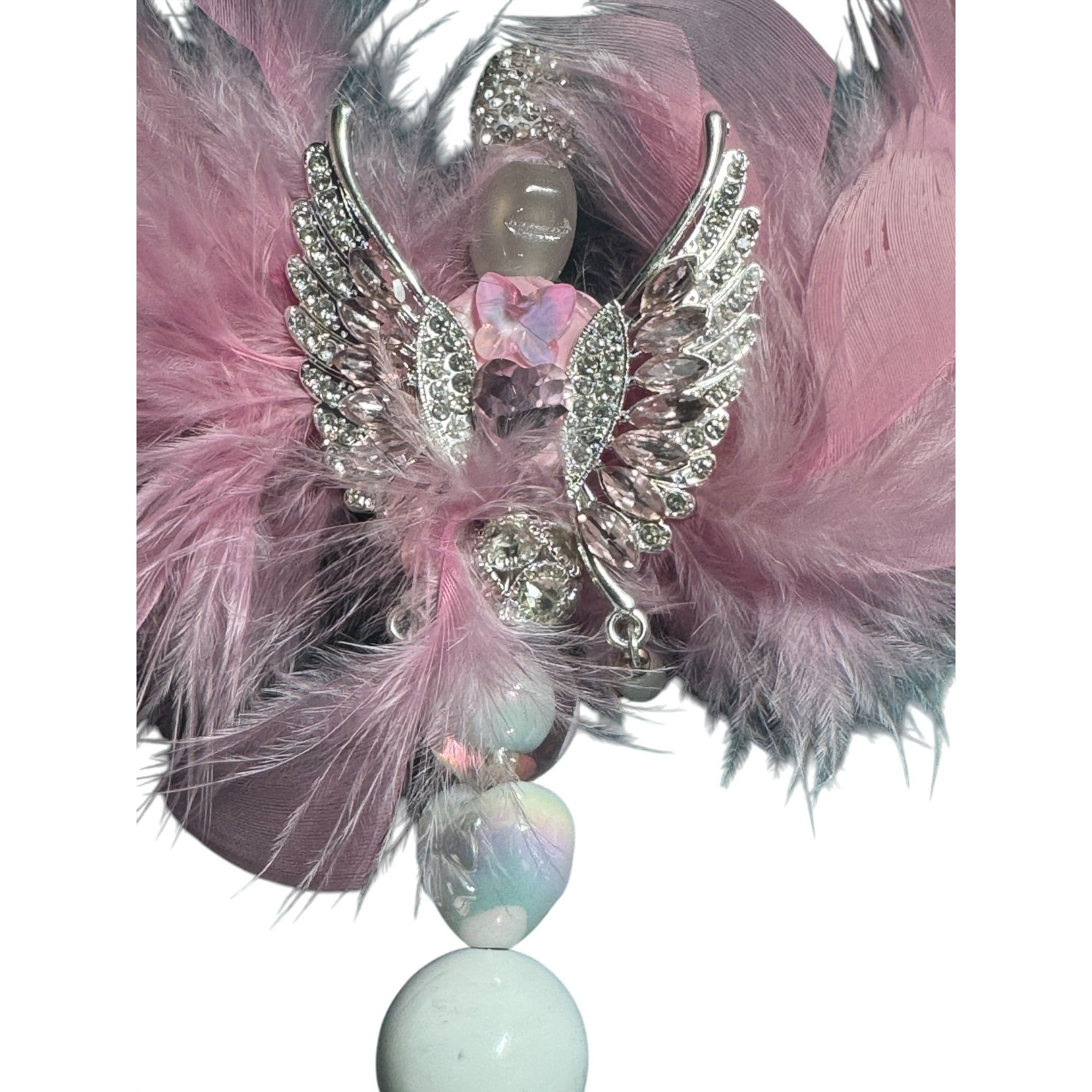 Angel Wing Feather Pen With Rhinestones & Beads - Pink & Silver Elegant Writing Accessory For Kids Or Decorative Use