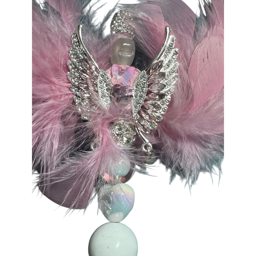 Angel Wing Feather Pen With Rhinestones & Beads - Pink & Silver Elegant Writing Accessory For Kids Or Decorative Use