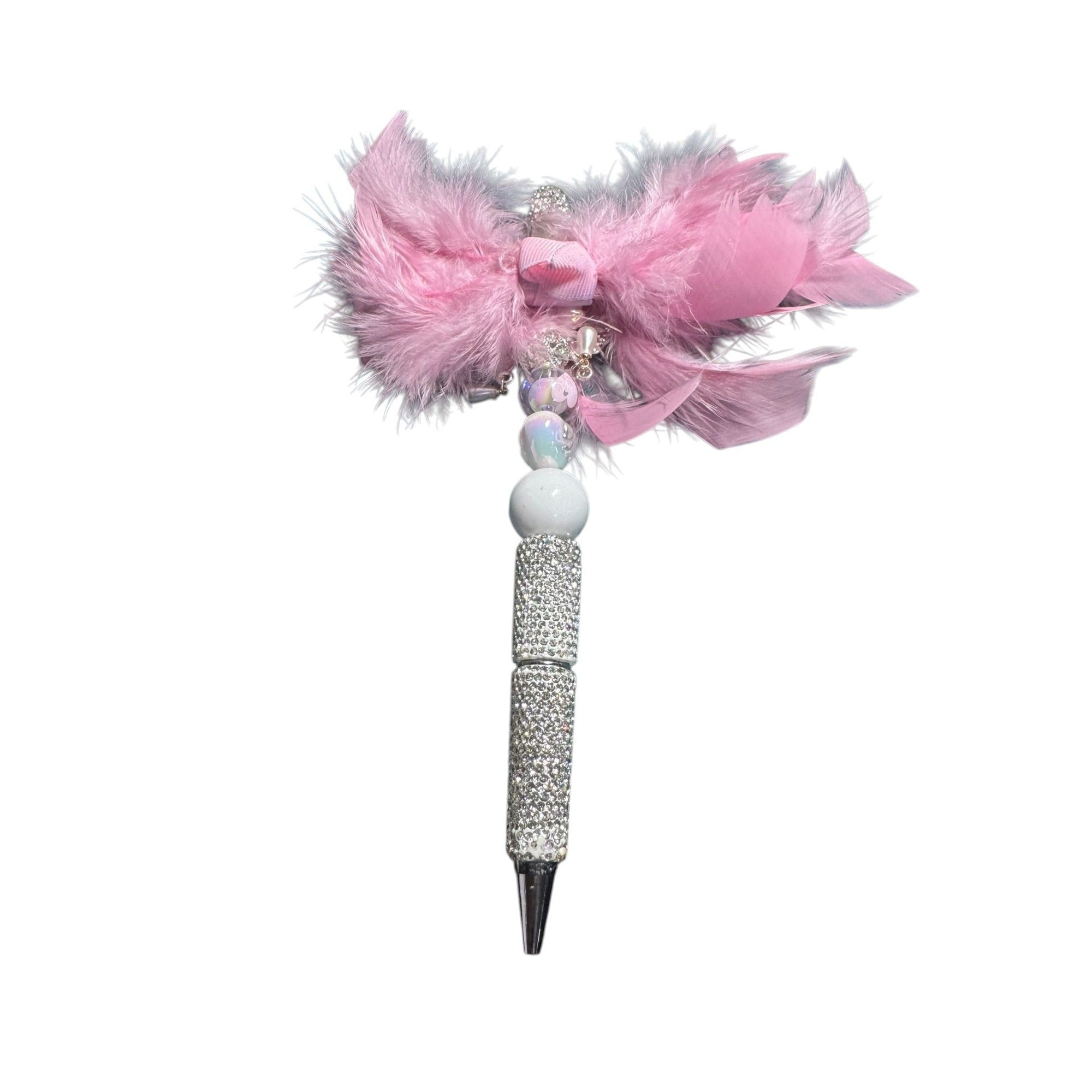 Angel Wing Feather Pen With Rhinestones & Beads - Pink & Silver Elegant Writing Accessory For Kids Or Decorative Use