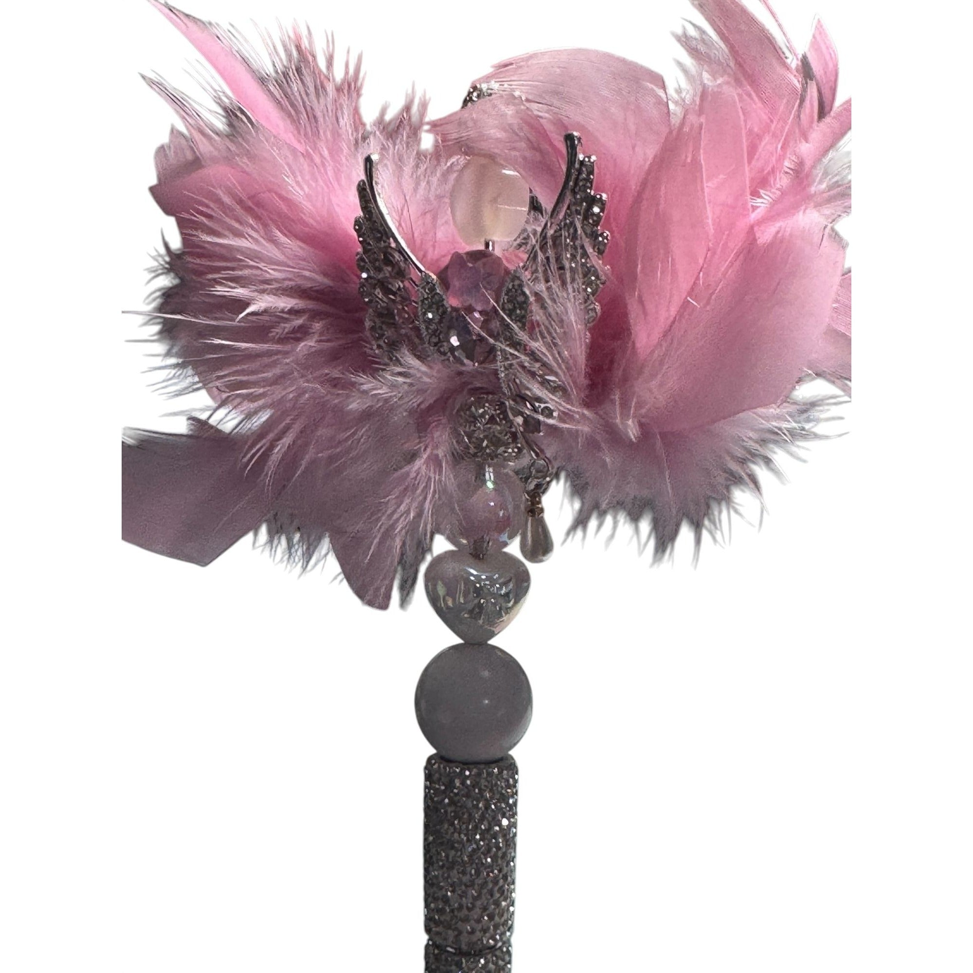 Angel Wing Feather Pen With Rhinestones & Beads - Pink & Silver Elegant Writing Accessory For Kids Or Decorative Use