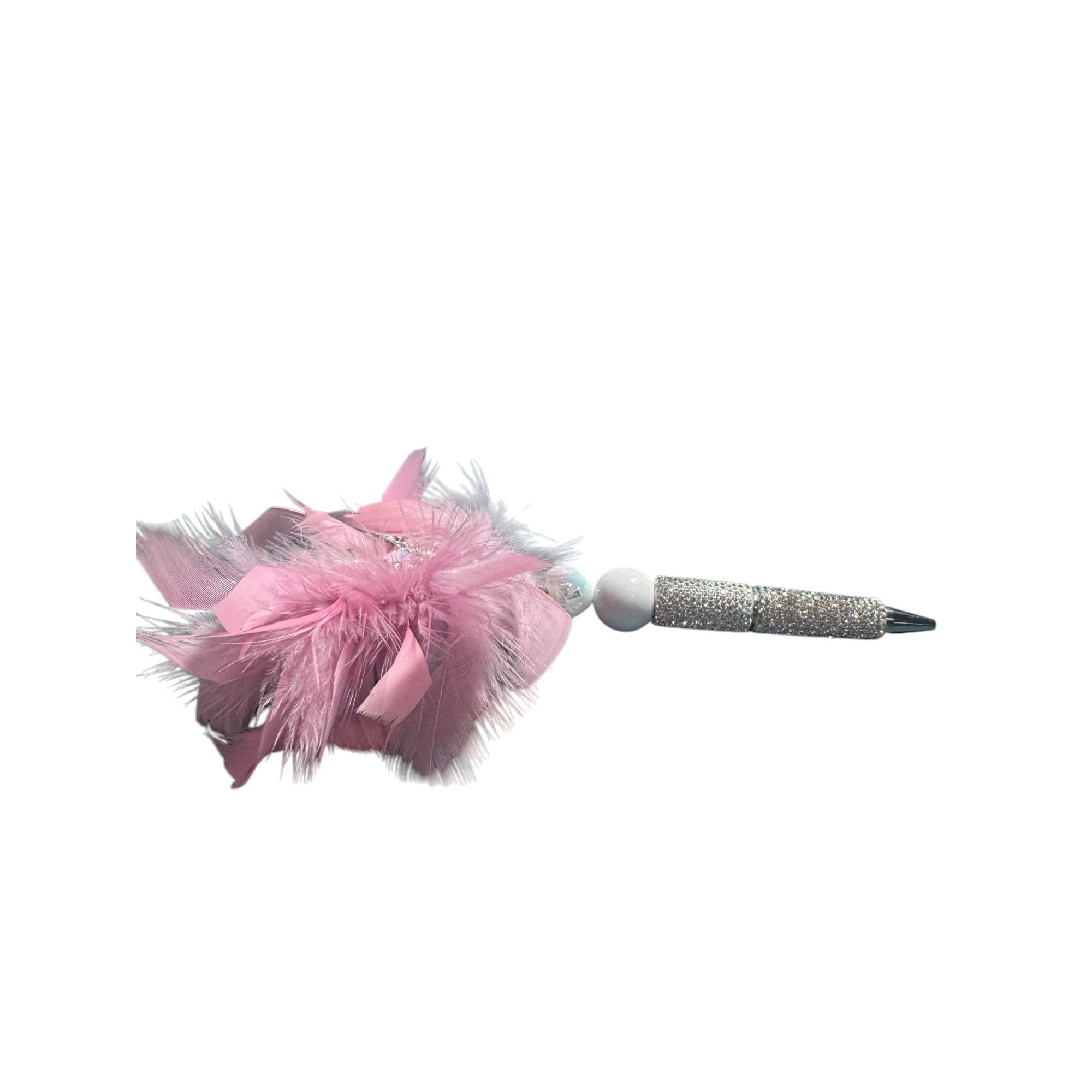 Angel Wing Feather Pen With Rhinestones & Beads - Pink & Silver Elegant Writing Accessory For Kids Or Decorative Use