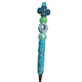 Beaded Rhinestone Decorative Pen With Blue & Green Crystal Accents For Journaling Or Gifting
