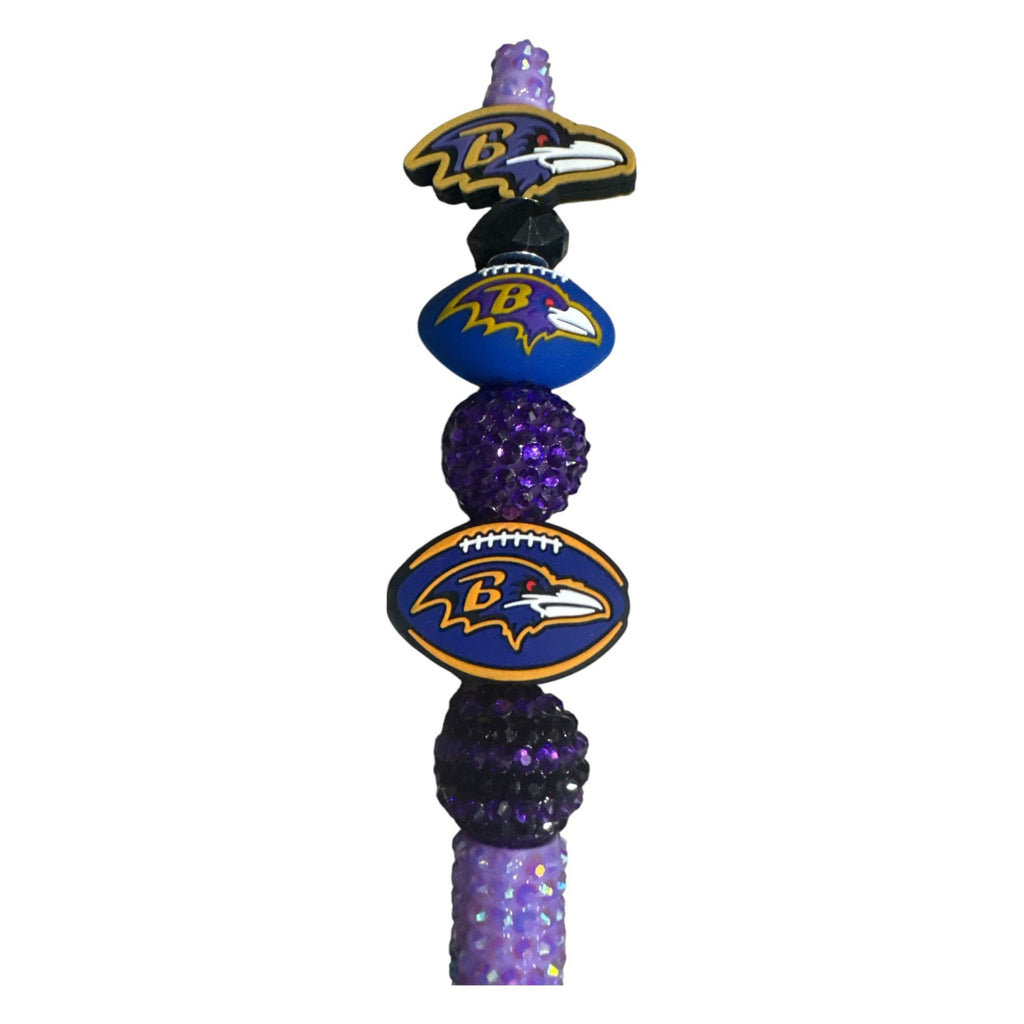 Baltimore Ravens Sparkling Beaded Ballpoint Pen With Team Logos & Purple Rhinestones