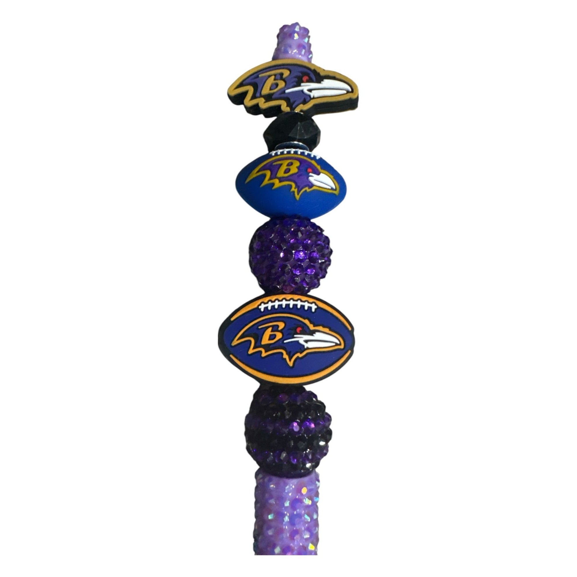 Baltimore Ravens Sparkling Beaded Ballpoint Pen With Team Logos & Purple Rhinestones
