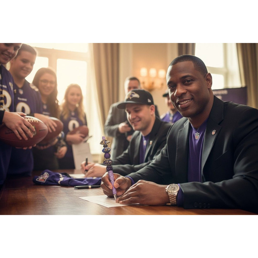 Baltimore Ravens Sparkling Beaded Ballpoint Pen With Team Logos & Purple Rhinestones