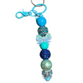 Blue Pom Pom Keychain With Beaded Charms & Bow Accent For Handbags Or Keys