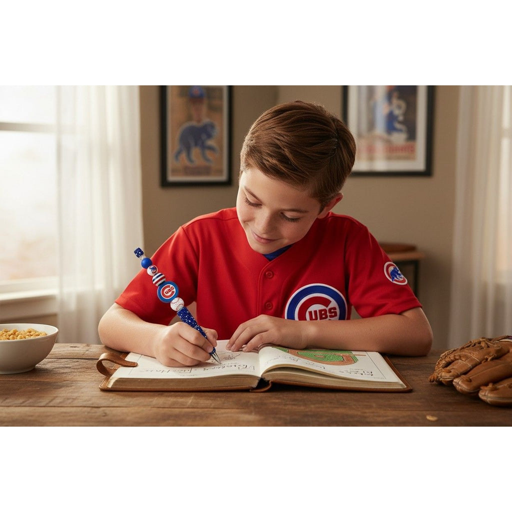 Chicago Cubs Beaded Pen With Rhinestone Accents For Fans & Collectors