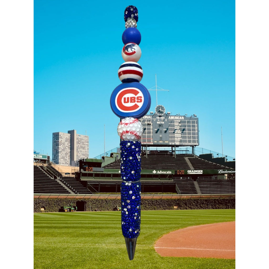 Chicago Cubs Beaded Pen With Rhinestone Accents For Fans & Collectors