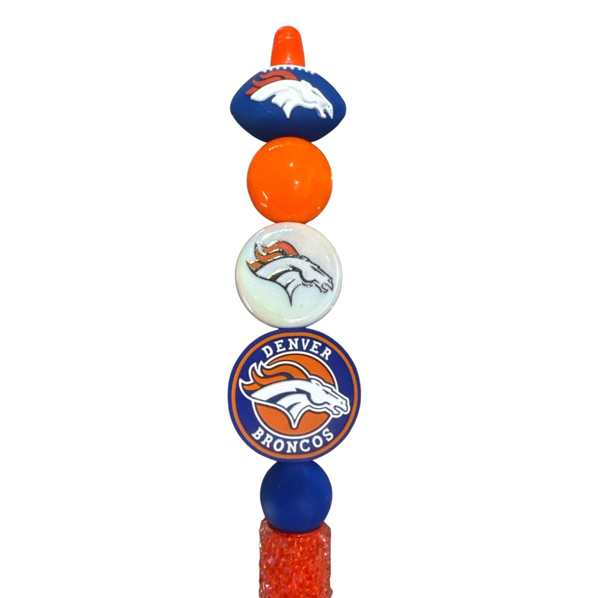 Denver Broncos Beaded Ballpoint Pen With Team Logos & Glitter Handle