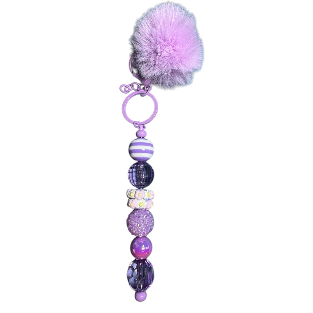Lavender Pom Pom Keychain With Beaded Details - Stylish Accessory For Bags & Keys