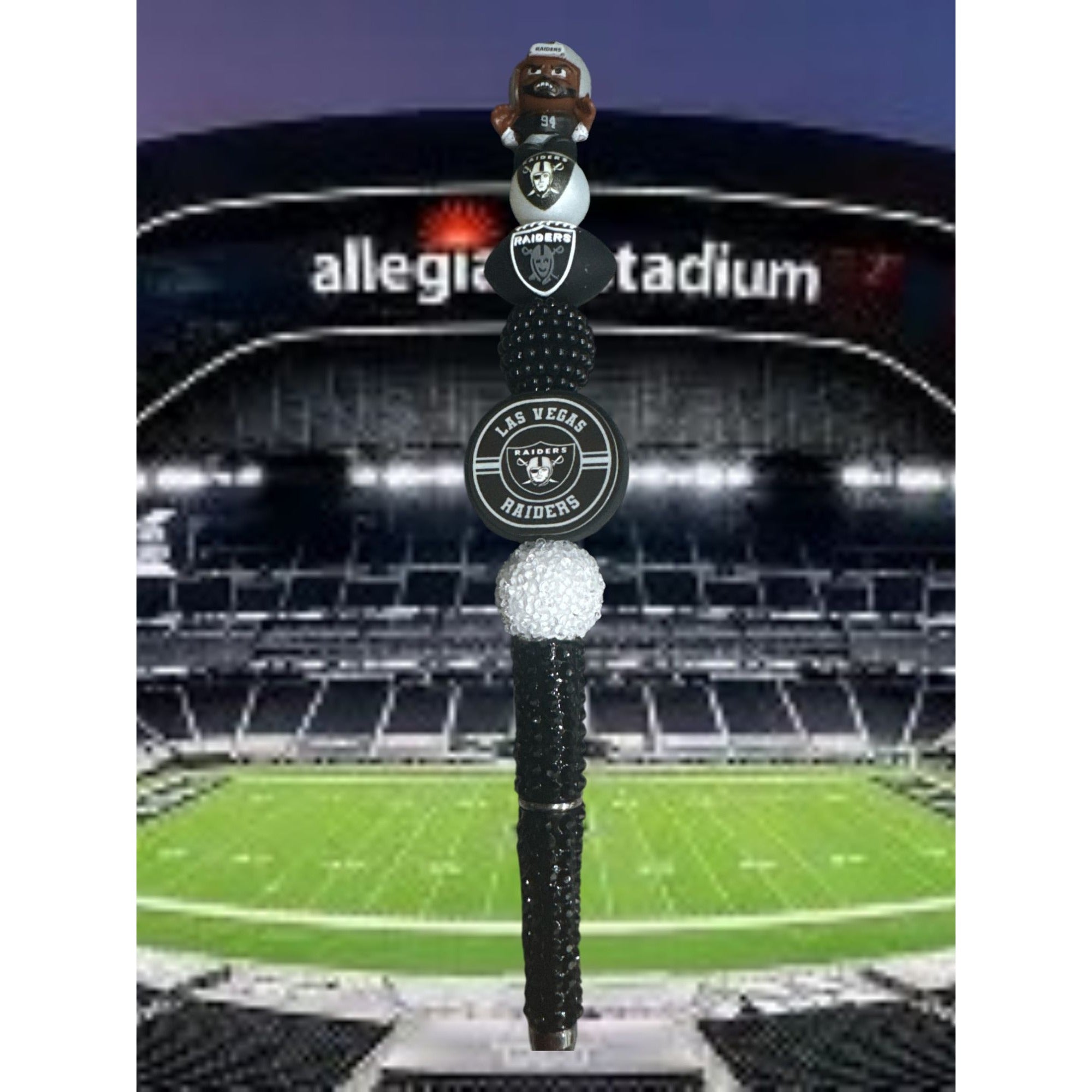 Las Vegas Raiders Rhinestone Bling Pen With Figurine & Team Logo Accents