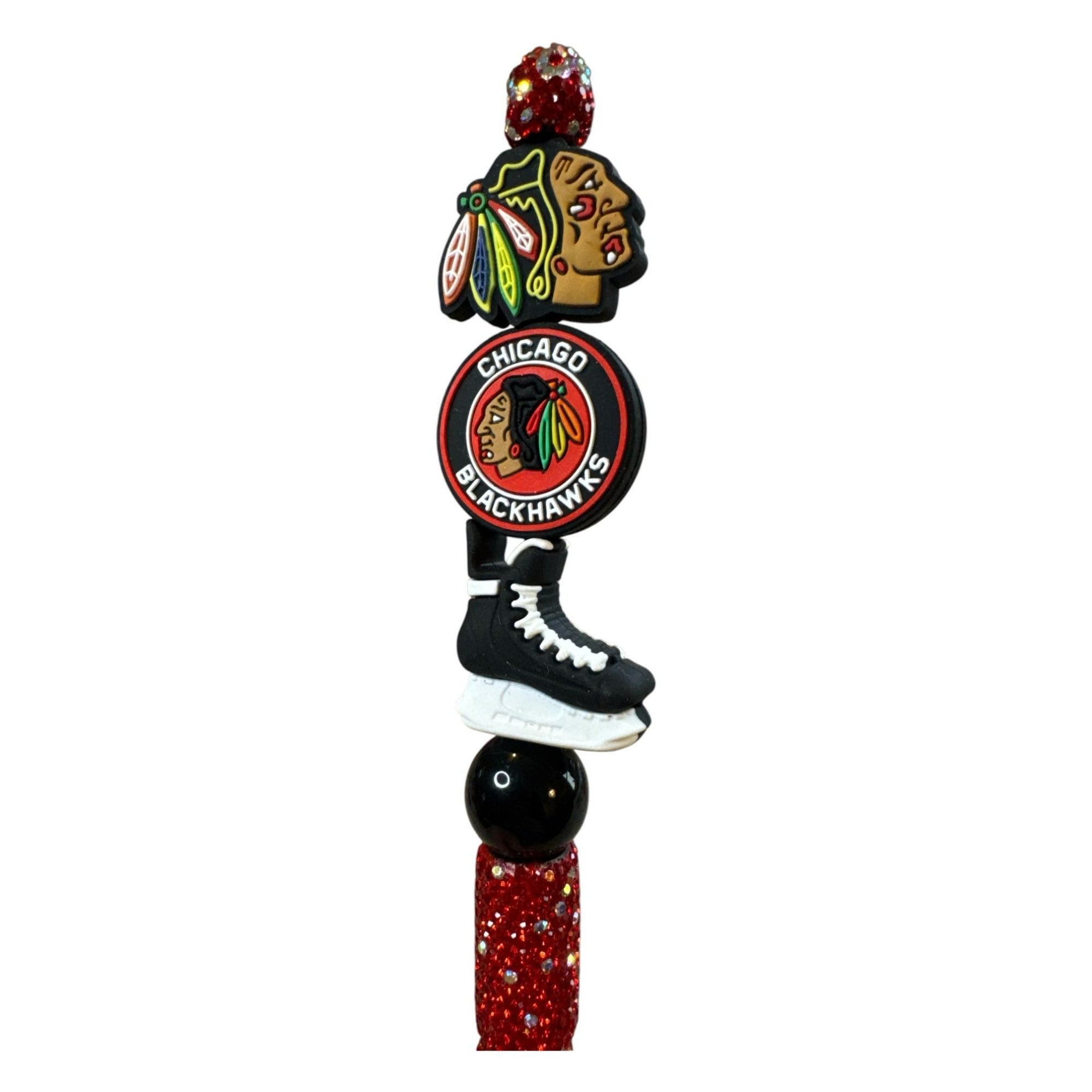 Chicago Blackhawks Beaded Glitter Pen With Hockey Skate & Team Logo Accents