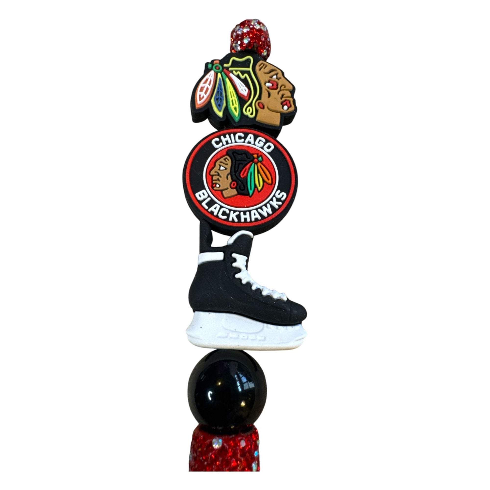 Chicago Blackhawks Beaded Glitter Pen With Hockey Skate & Team Logo Accents