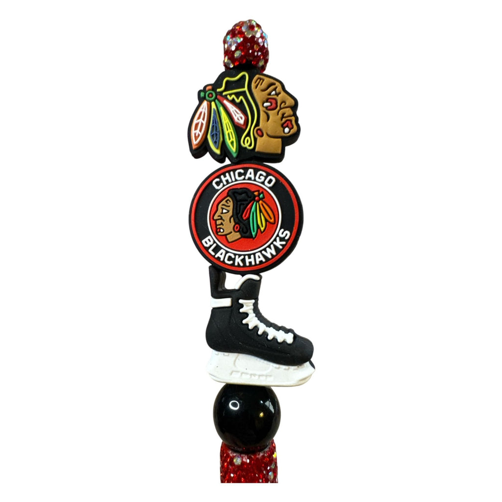 Chicago Blackhawks Beaded Glitter Pen With Hockey Skate & Team Logo Accents