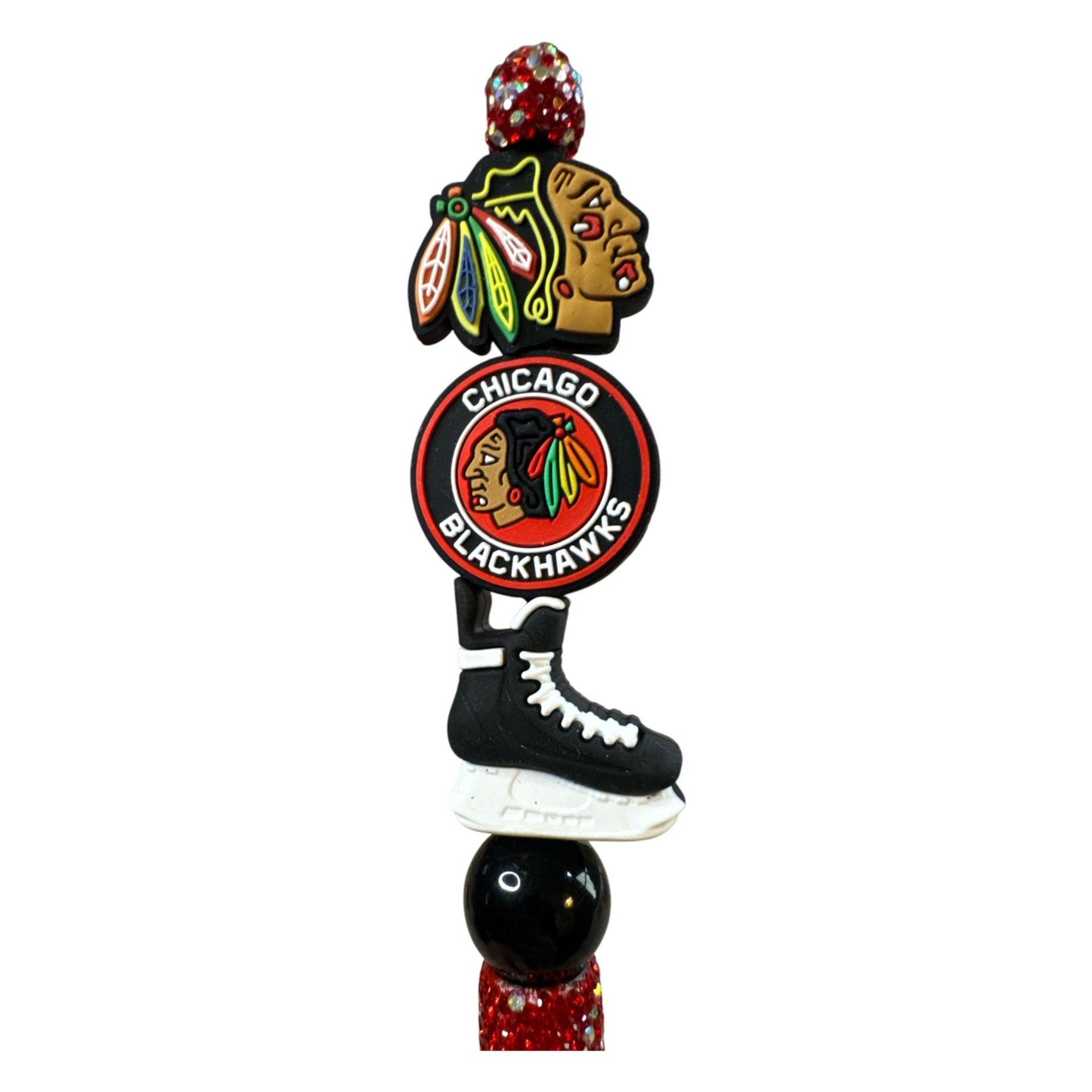 Chicago Blackhawks Beaded Glitter Pen With Hockey Skate & Team Logo Accents