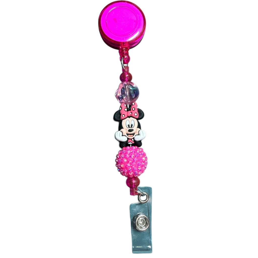 Minnie Mouse Badge lanyard with Pink Glitter Beads and Retractable Clip for Nurses & Office Use