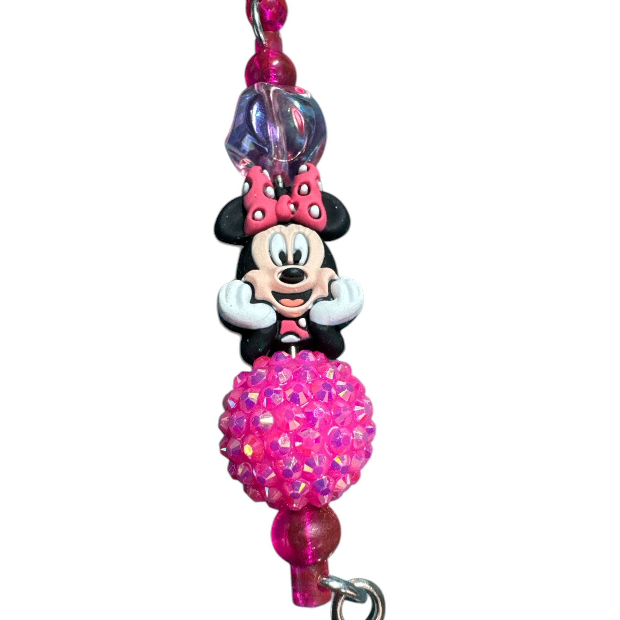 Minnie Mouse Badge lanyard with Pink Glitter Beads and Retractable Clip for Nurses & Office Use