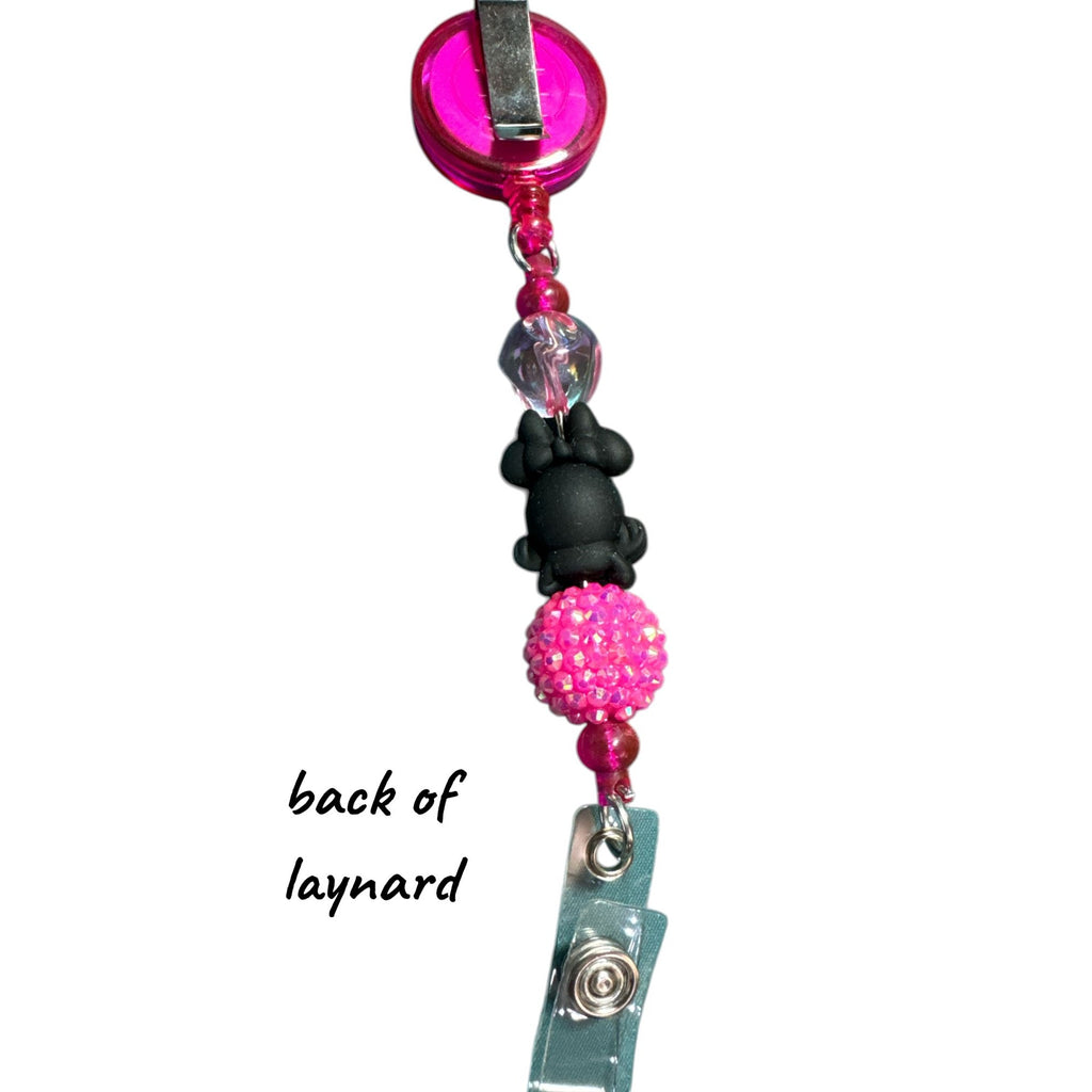 Minnie Mouse Badge lanyard with Pink Glitter Beads and Retractable Clip for Nurses & Office Use
