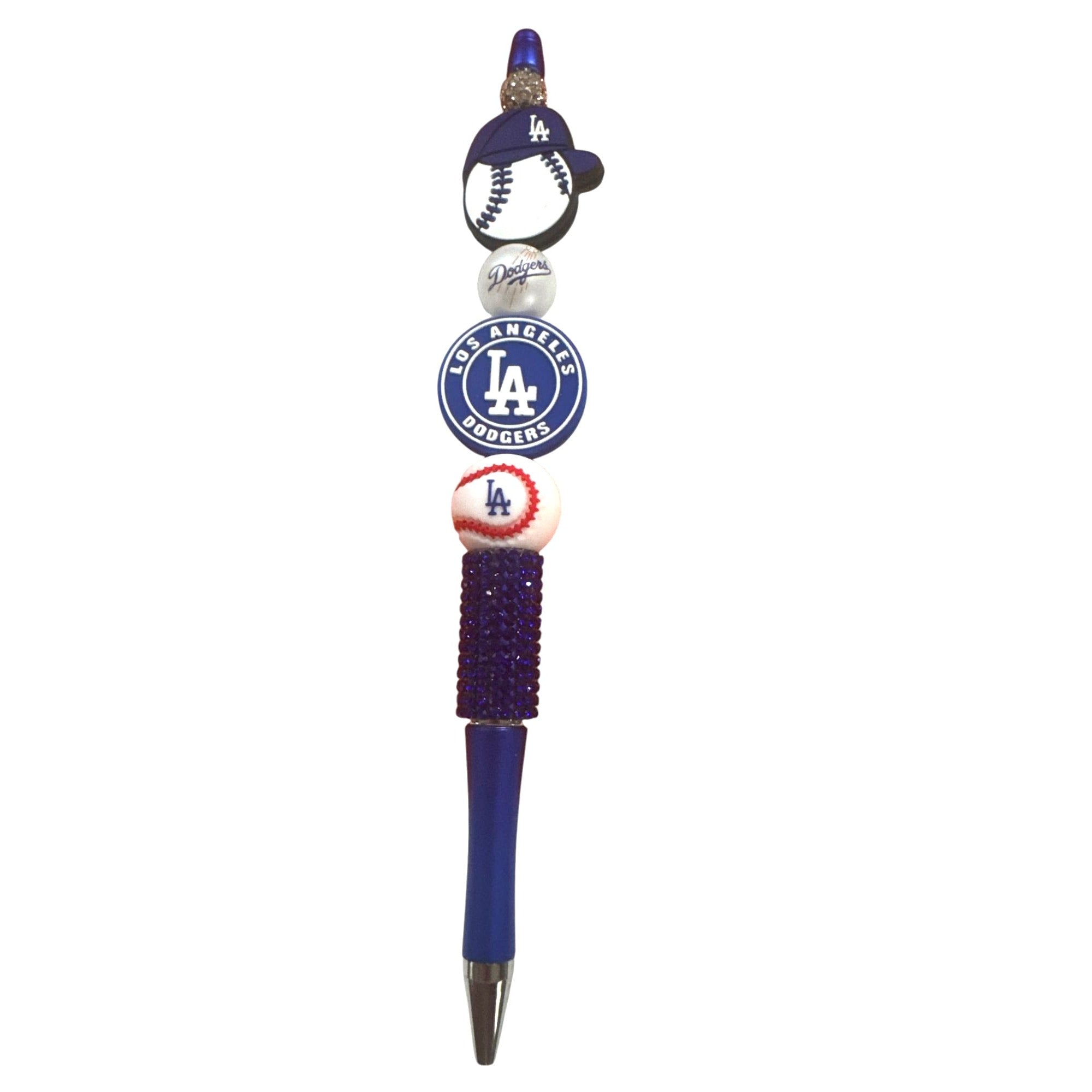 Los Angeles Dodgers Themed Blue Decorative Pen with Baseball Charms & Rhinestone Grip