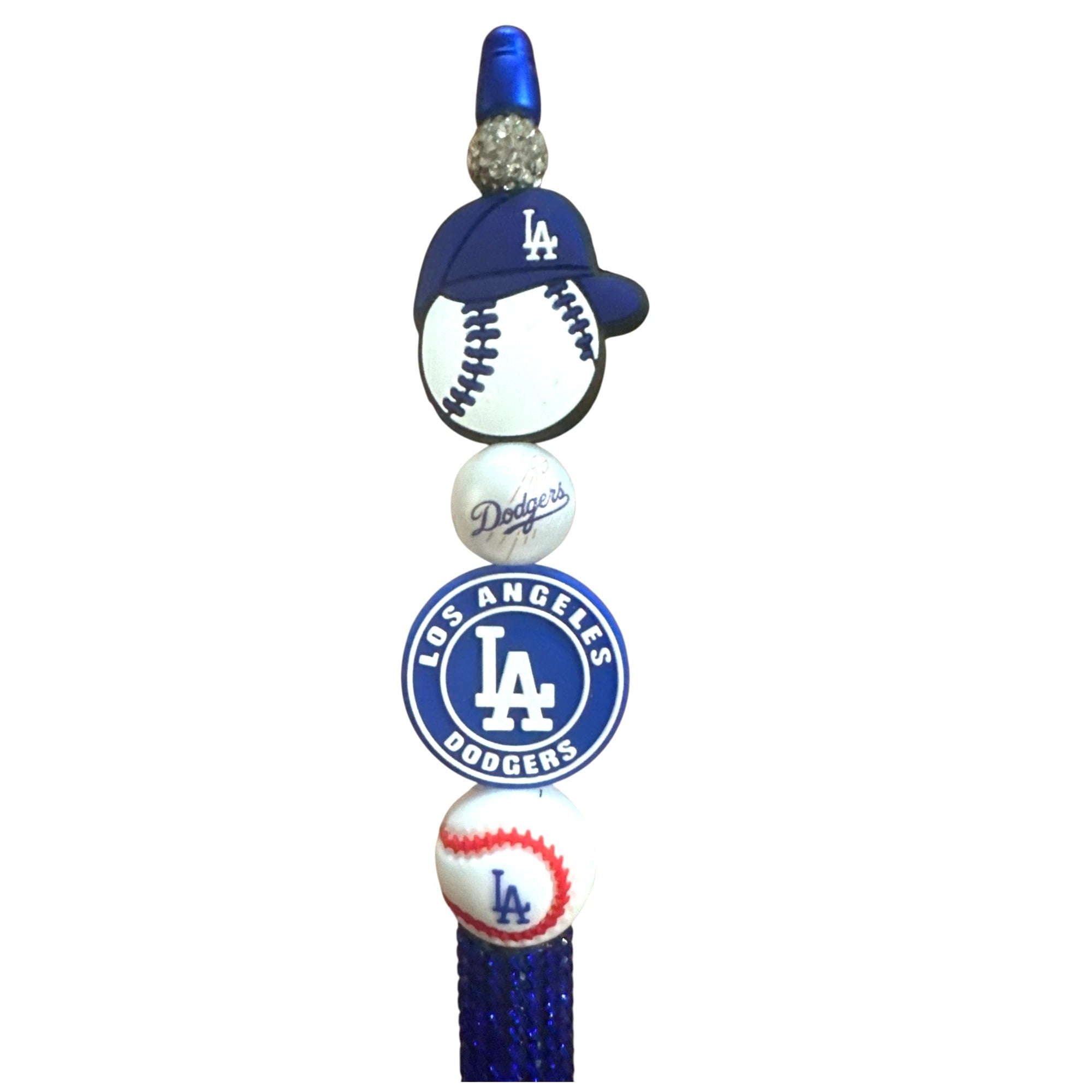 Los Angeles Dodgers Themed Blue Decorative Pen with Baseball Charms & Rhinestone Grip
