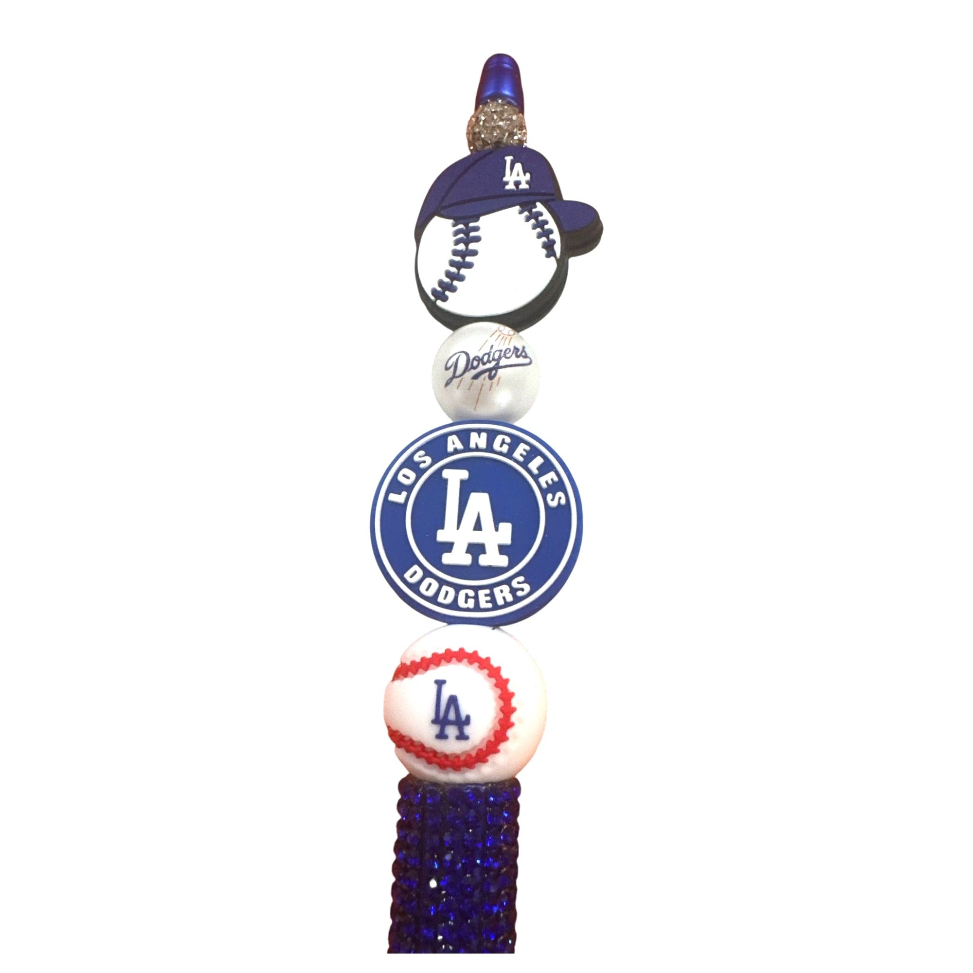 Los Angeles Dodgers Themed Blue Decorative Pen with Baseball Charms & Rhinestone Grip