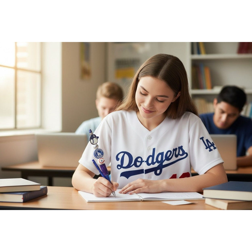 Los Angeles Dodgers Themed Blue Decorative Pen with Baseball Charms & Rhinestone Grip
