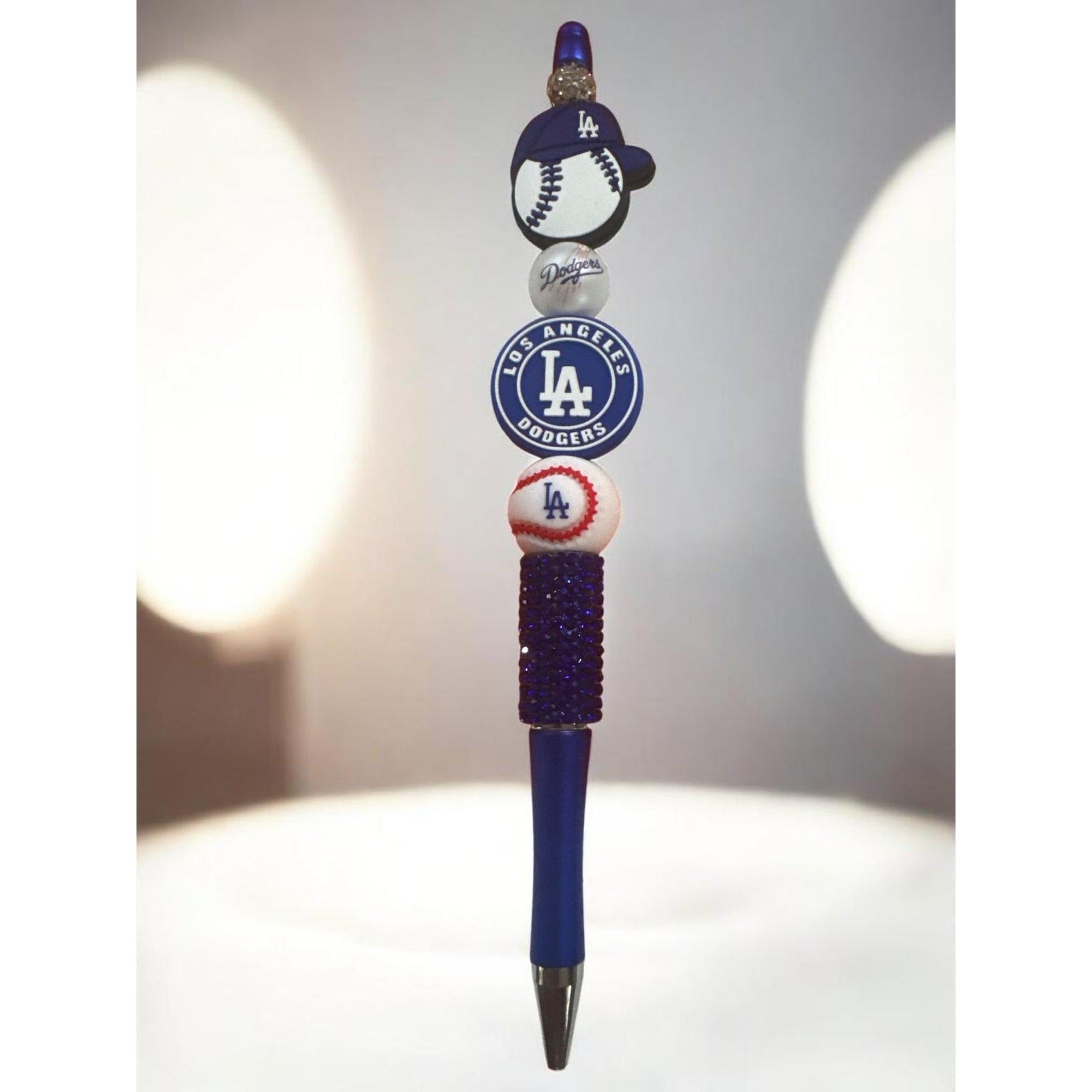 Los Angeles Dodgers Themed Blue Decorative Pen with Baseball Charms & Rhinestone Grip