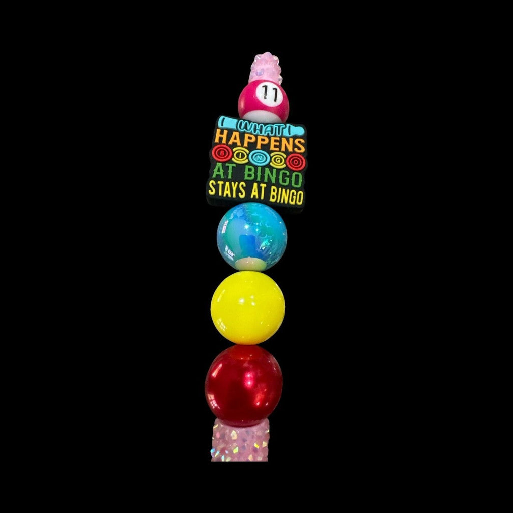 What Happens At Bingo Novelty Beaded Pen With Pink Glitter Handle & Multicolor Design