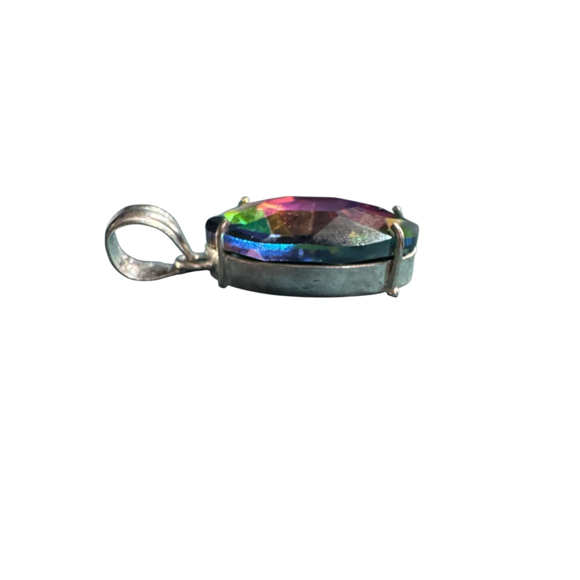 Rainbow Mystic Topaz Pendant With Silver-Tone Setting - Oval Shape 1.5 Inches Long Multi-Color Gemstone Necklace Accessory