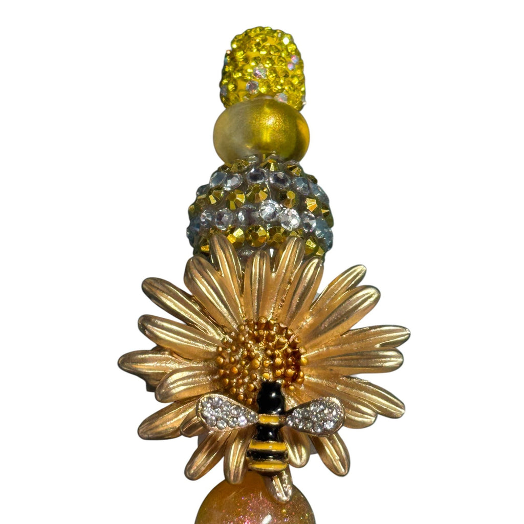 Handmade Sunflower & Bee-Themed Stylus Pen With Decorative Beads And Rhinestones Yellow & Gold Accents