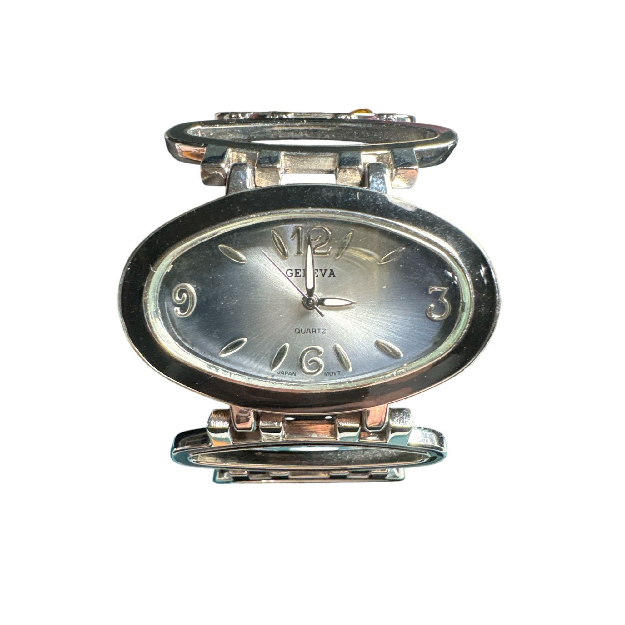 Geneva Quartz Womens Oval Silver-Tone Bracelet Watch With Unique Open-Link Design
