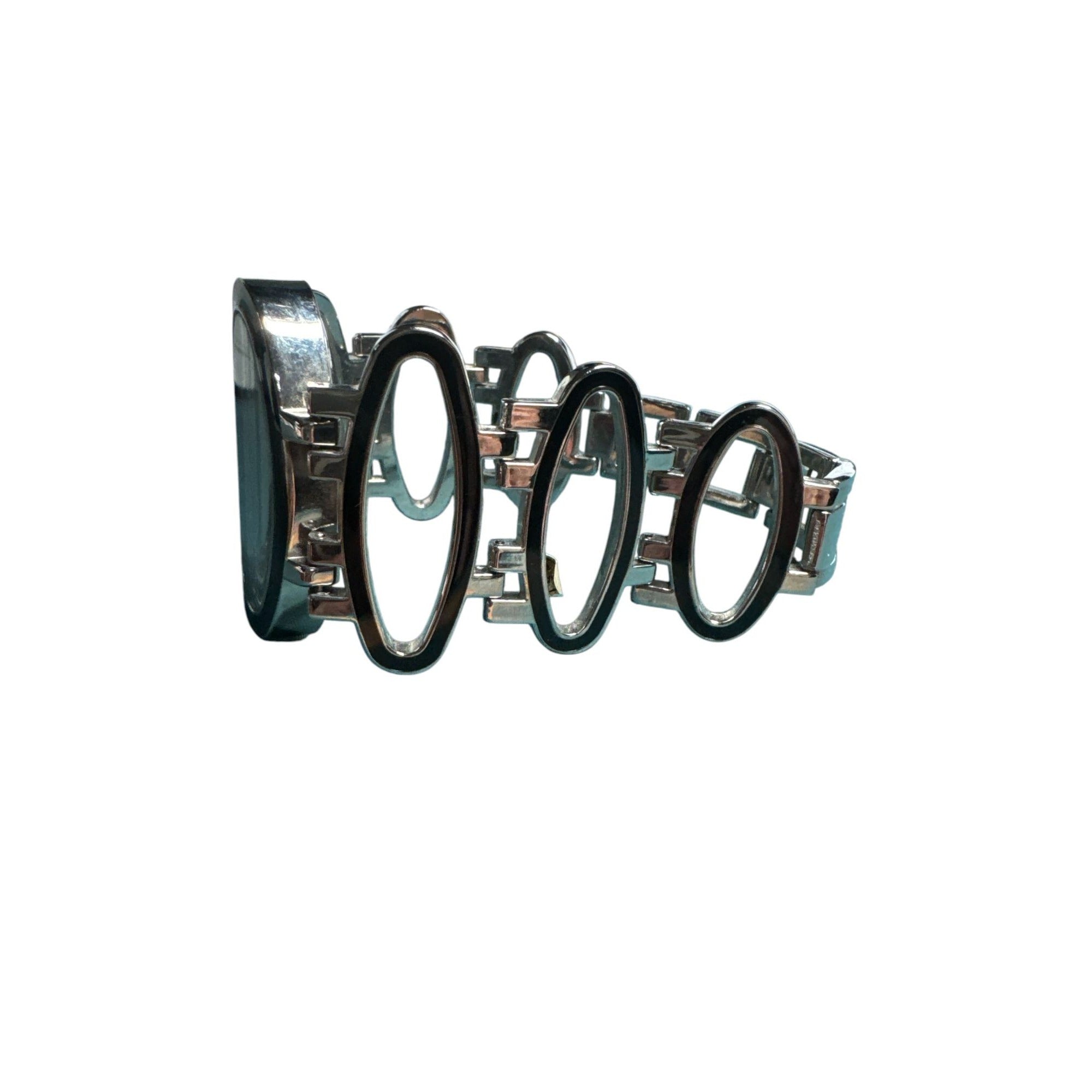 Geneva Quartz Womens Oval Silver-Tone Bracelet Watch With Unique Open-Link Design
