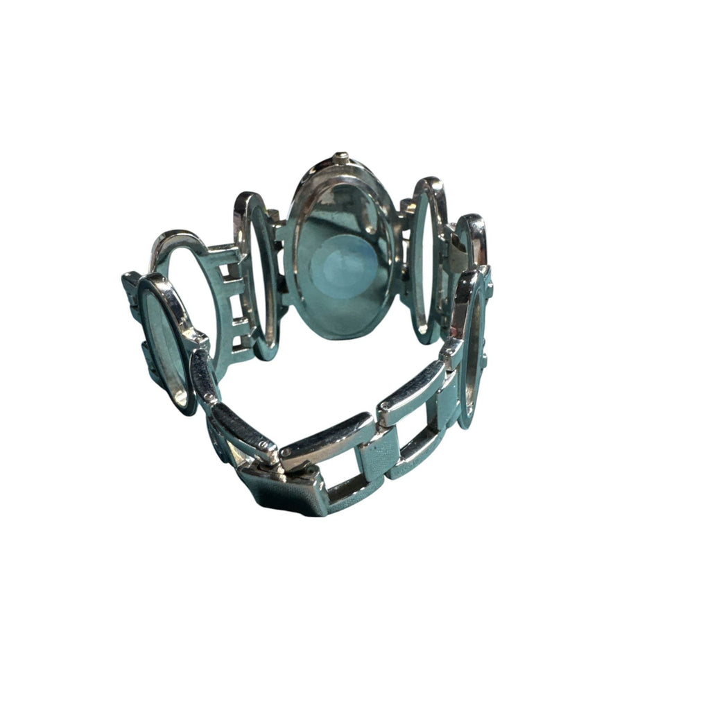 Geneva Quartz Womens Oval Silver-Tone Bracelet Watch With Unique Open-Link Design