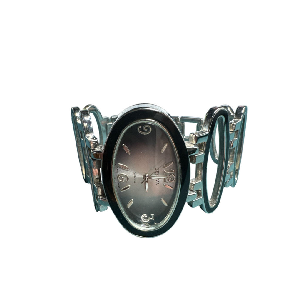 Geneva Quartz Womens Oval Silver-Tone Bracelet Watch With Unique Open-Link Design