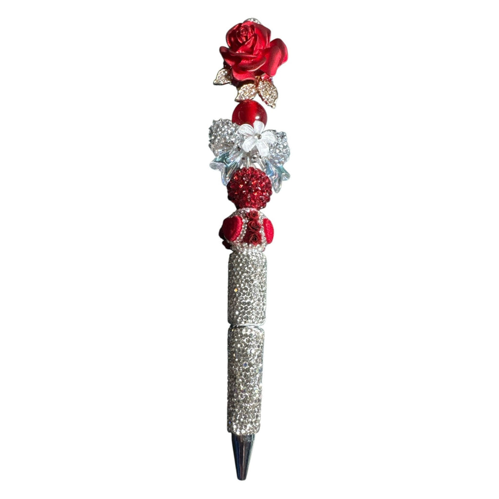 Luxury Red Rose Crystal Ballpoint Pen Rhinestone Handle Elegant Gift For Women Or Office Decor