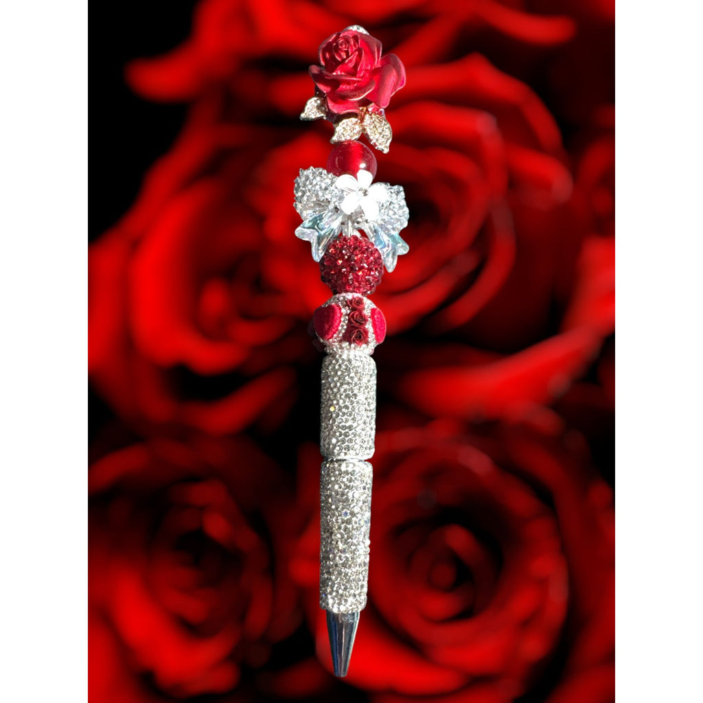 Luxury Red Rose Crystal Ballpoint Pen Rhinestone Handle Elegant Gift For Women Or Office Decor