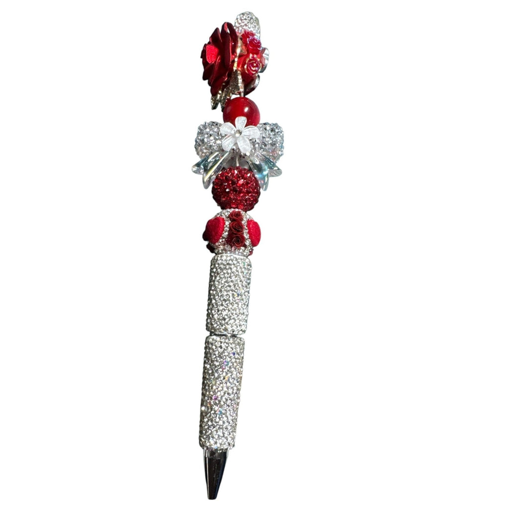 Luxury Red Rose Crystal Ballpoint Pen Rhinestone Handle Elegant Gift For Women Or Office Decor
