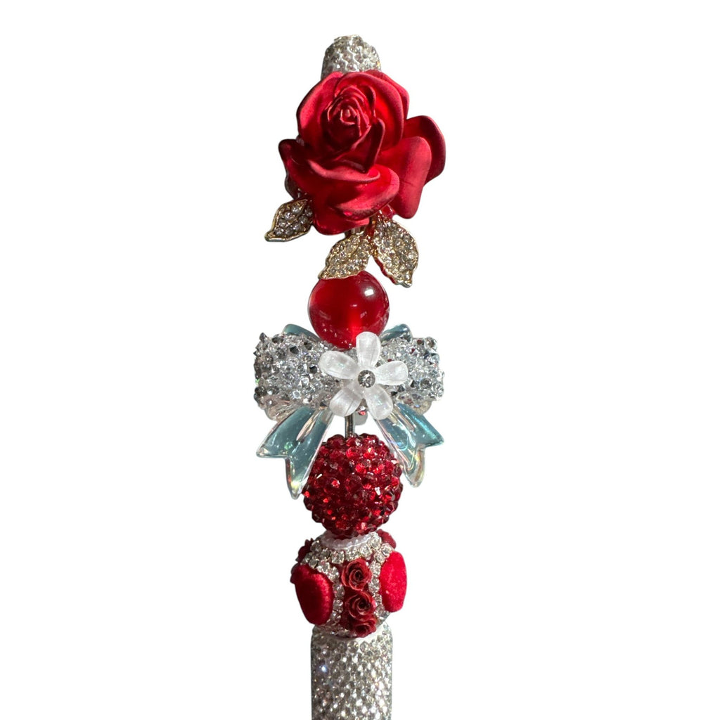 Luxury Red Rose Crystal Ballpoint Pen Rhinestone Handle Elegant Gift For Women Or Office Decor