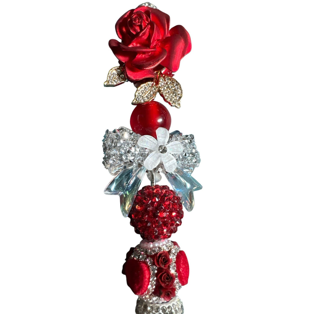 Luxury Red Rose Crystal Ballpoint Pen Rhinestone Handle Elegant Gift For Women Or Office Decor