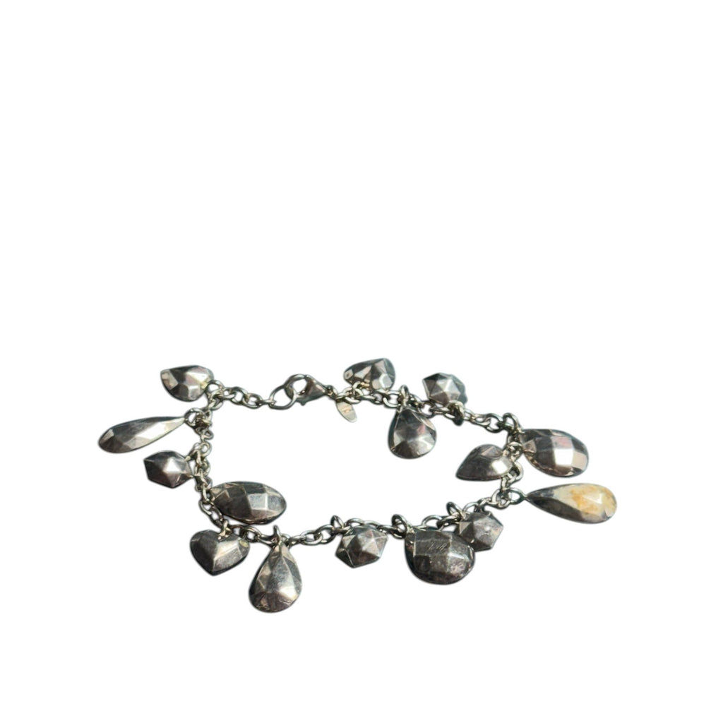 JCM Silver Tone Charm Bracelet Faceted Teardrop Heart Geometric Dangle Chain Women’s Jewelry