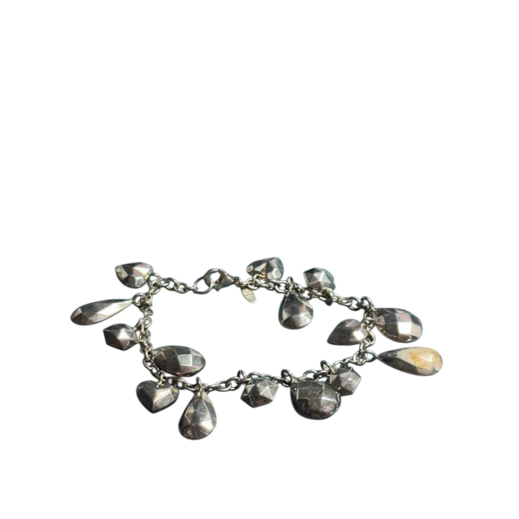 JCM Silver Tone Charm Bracelet Faceted Teardrop Heart Geometric Dangle Chain Women’s Jewelry
