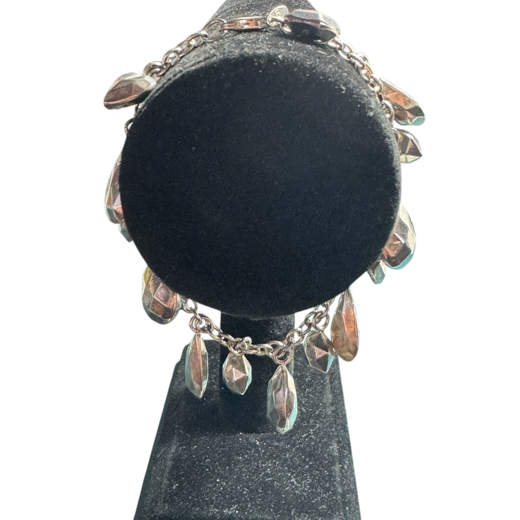 JCM Silver Tone Charm Bracelet Faceted Teardrop Heart Geometric Dangle Chain Women’s Jewelry
