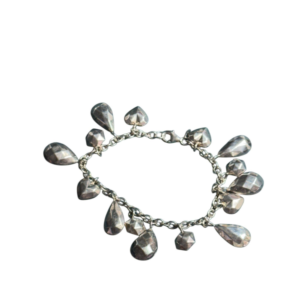 JCM Silver Tone Charm Bracelet Faceted Teardrop Heart Geometric Dangle Chain Women’s Jewelry