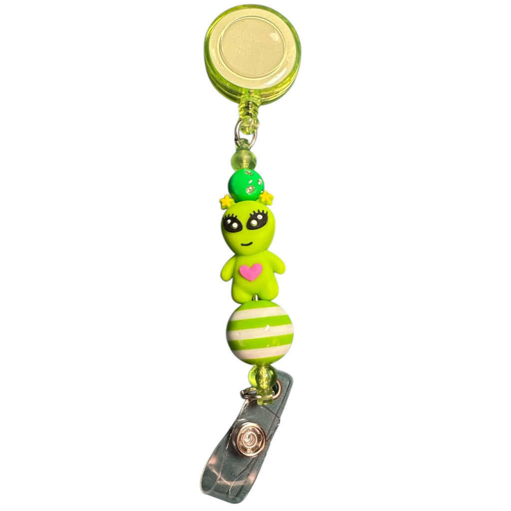 Alien-Themed Beaded lanyard Retractable Badge Reel for ID Cards or Keys